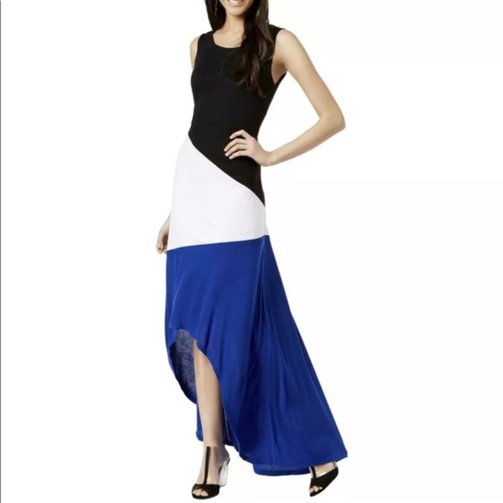 INC Color Block Hi Lo Dress Size Petite M Blue White Black